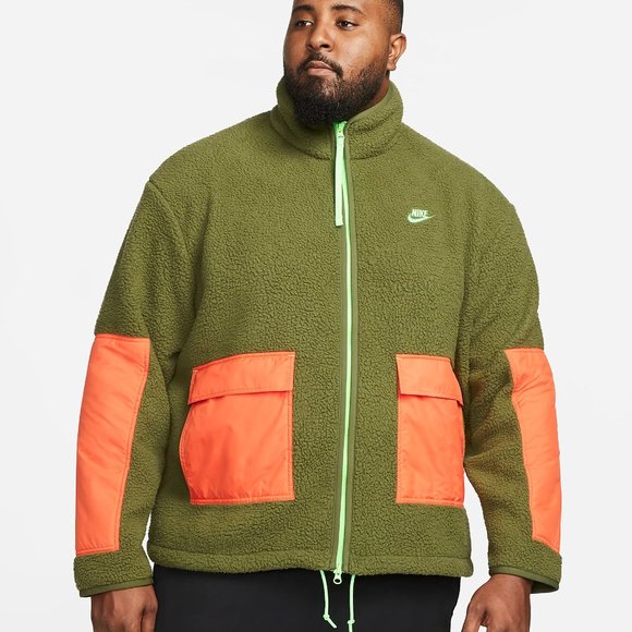 Nike Sportswear Sherpa Fleece Full Zip Jacket Green Orange DD5021 NEW - Picture 5 of 9